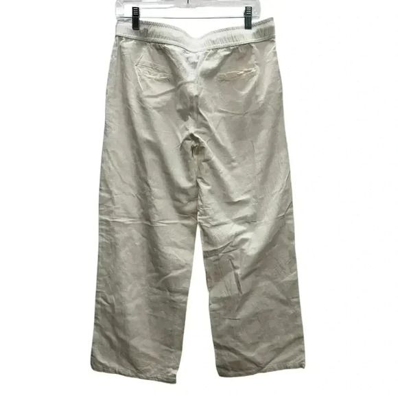 LAGACI White Linen Wide leg Drawstring Pants Side & Back Pockets Size M - Picture 2 of 10